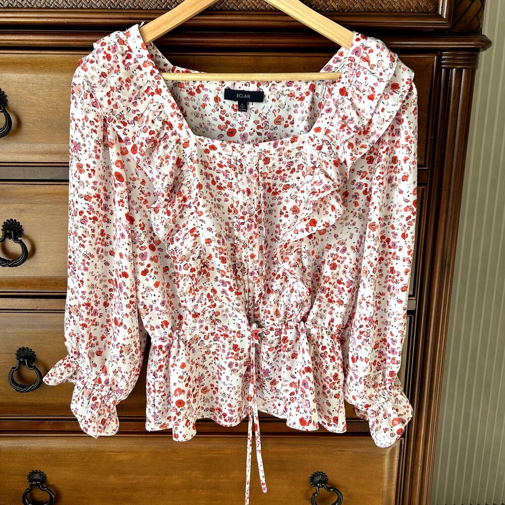 Eclair Ruffle peplum Floral boho Cottagecore prairie blouse Size S